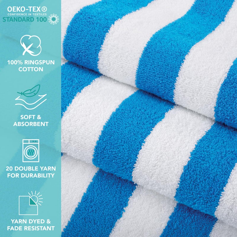 Arkwright, LLC Arkwright California Cabana Stripe Beach Towel - Pack of 4, Large Soft Quick Dry Cotton Terry Towels Set for Pool, Swim, and Hot Tub, Oversized 30 x 70 in, Blue - Image 3